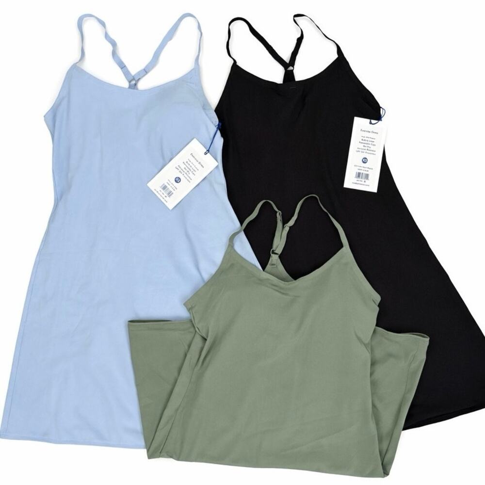 Outdoor Voices Exercise Dress Sz XS Built-In Shorts and Bra NWT blue black green - Picture 2 of 13